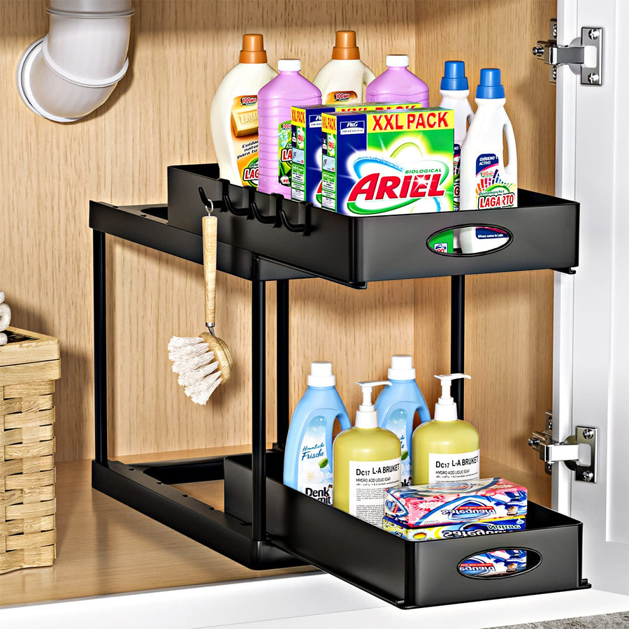 Dual-Sliding Under-Sink Organizer – Pull-Out Storage Drawer